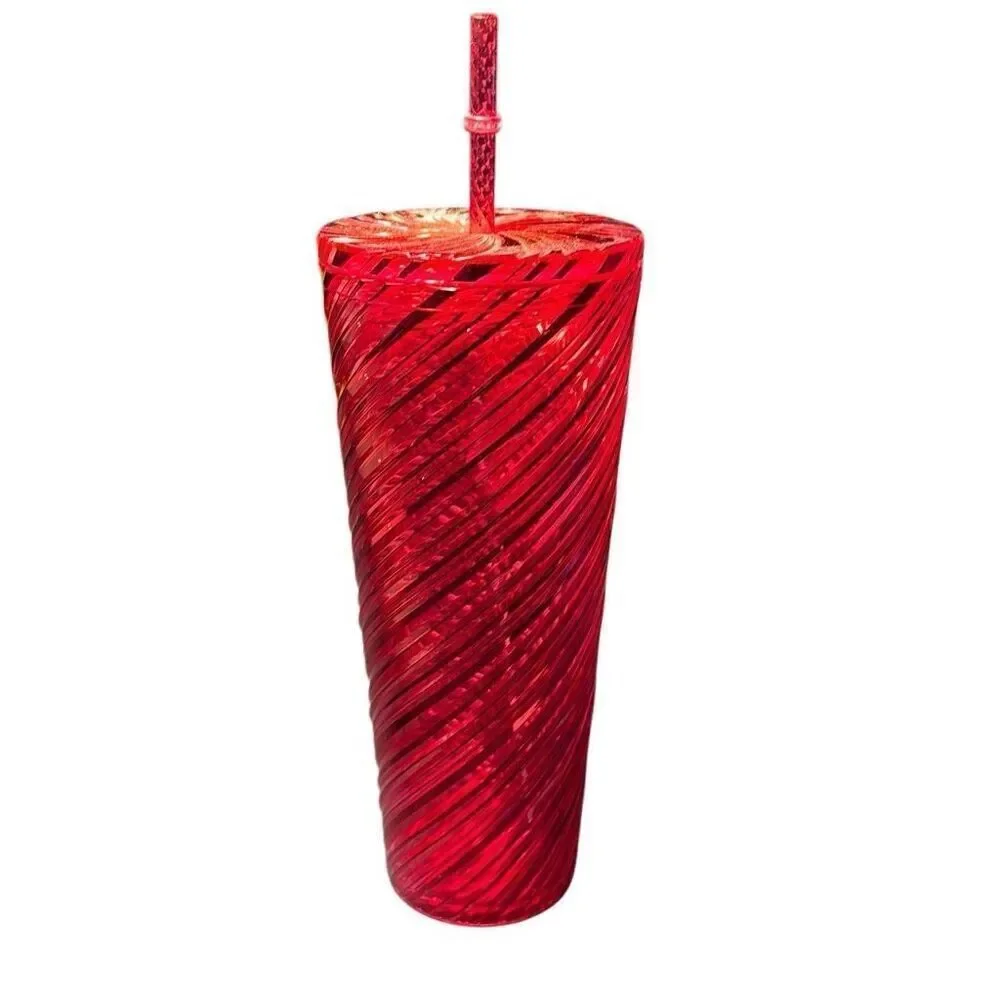 Starbucks  Red Christmas 2024 Swirls Stripes Venti Cold Cup Tumbler with Lid